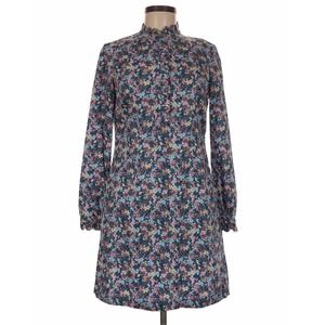 Boden Dress Womens 16R Blue Ditsy Floral Ruffle Neck Long Sleeve Cotton Boho